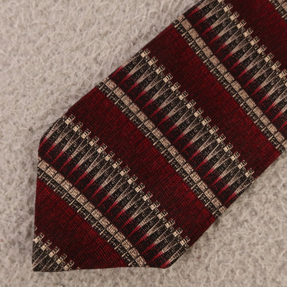 Roffe‎ Tie Red Black Striped Geometric Silk Made in USA 4"